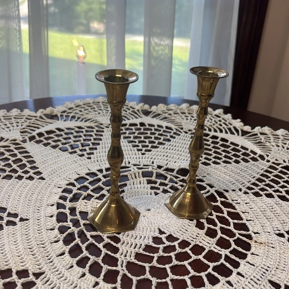Brass Candle Holders Elegant Gold Vintage MCM Antique Boho Cottage Home Decor